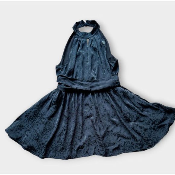 By Anthropologie Halter Neck Mini Dress Black Leopard Print 1X - Picture 2 of 12